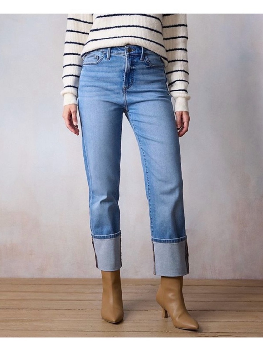 LC Lauren Conrad High Rise Cuffed Straight Jeans